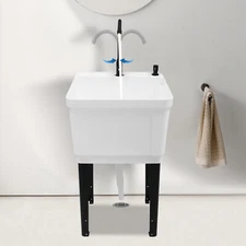 Commercial Utility Sink Laundry Tub Freestanding w/ Drain and Faucet for Garage