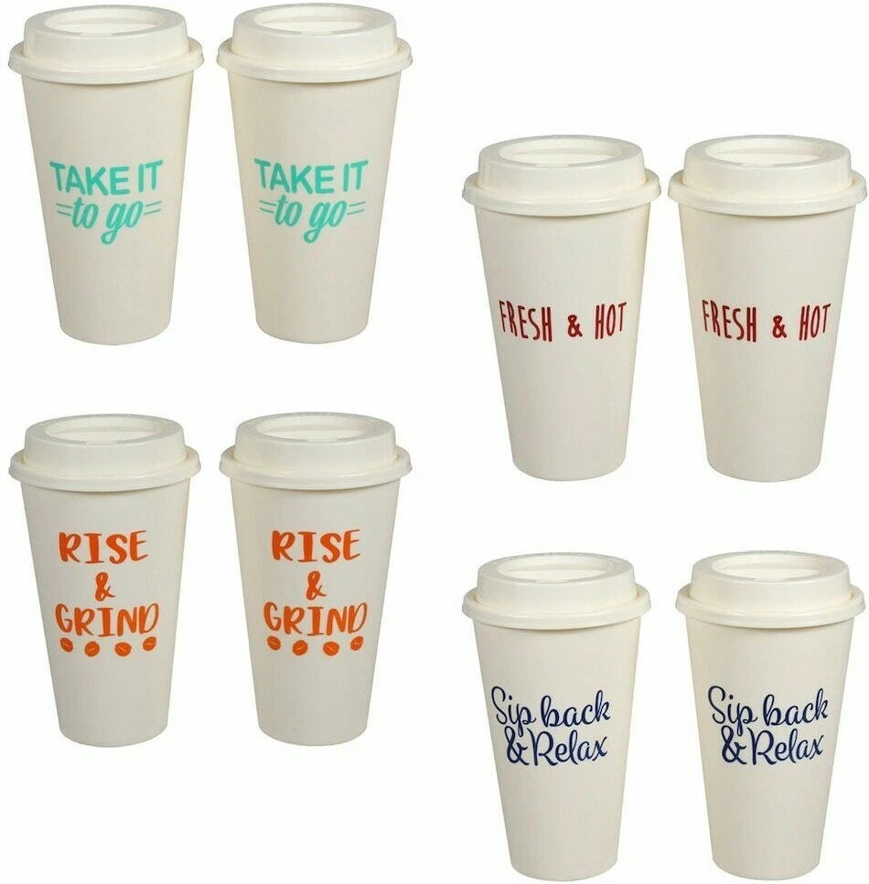 Travel Coffee Cups and Lids 4 Pairs 17oz Reusable Dishwasher & Microwave  Safe