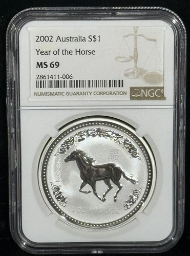 2002 P ** Australia 1 oz .999 Silver Lunar ** Year of the Horse ** NGC MS 69 **