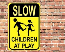 Slow Children At Play Sign 8"x12" Metal Aluminum Street Speeding Warning Kids