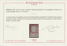 ** 1862 - V. Emanuele II c. 40 indigo not serrated bottom with last line de