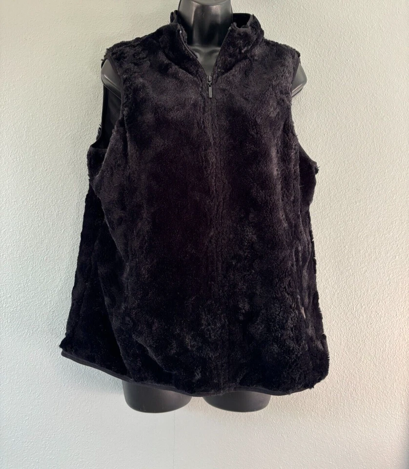 Chaleco de piel sintética Laura Ashley para mujer talla grande negro completo con cremallera forrada capas Foto 3 de 4