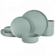 Gibson Home Canyon Crest 12 Piece Stackable Melamine Dinnerware Set In Sage