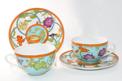 Juego De Tazas De Té Y Platillos Hermes La Siesta Island De 2 Flores Azules Café - Imagen 15 de 15