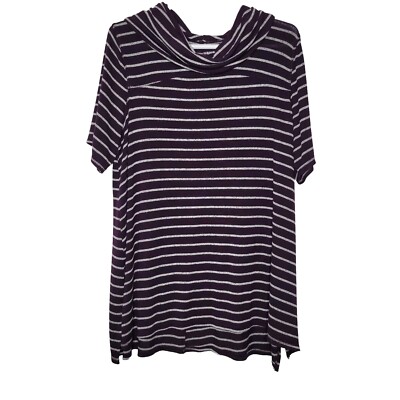 LIVI Purple Striped SS Slouchy Cowl Neck Rayon Tunic Sweater Women's Plus 22 24