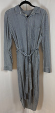 GAP Women's Striped Full Button Tie Front Shirt Dress Blue Small v24