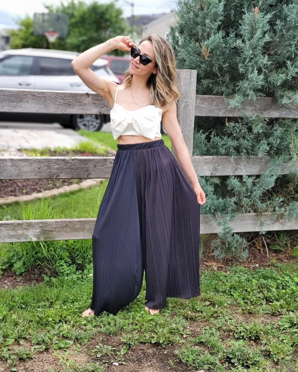 Pleated black palazzo pants cheap