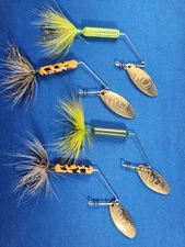 4 Fishing Spinner Bait Spoon Hook Lures Roster Tails 3/8oz