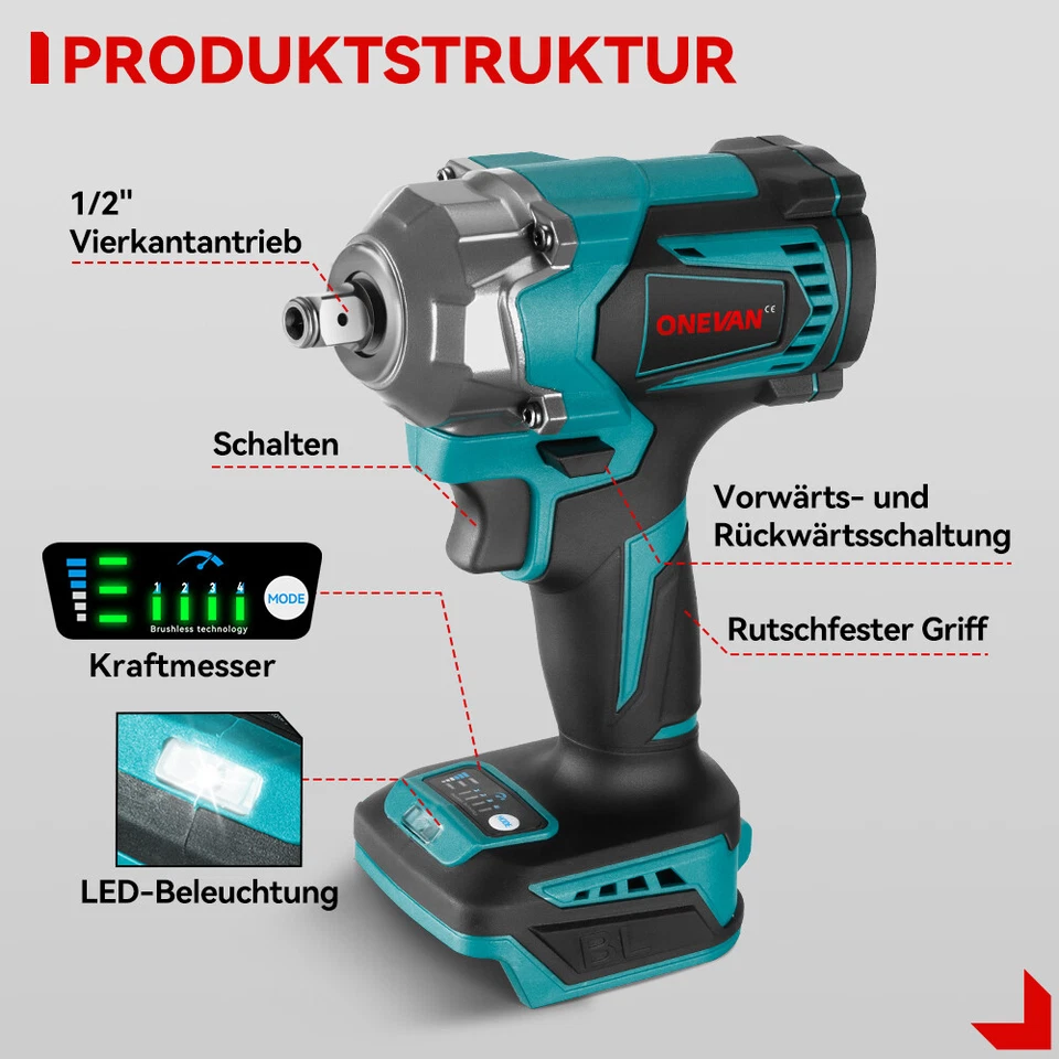1200NM fürMakita Akku Schlagschrauber 1/2" Kfz Schrauber Akkuschrauber Brushless - Bild 4 von 4