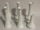 Set of 6 Vintage Assorted White Milk Glass Bud Vases 6" to 9" Tall