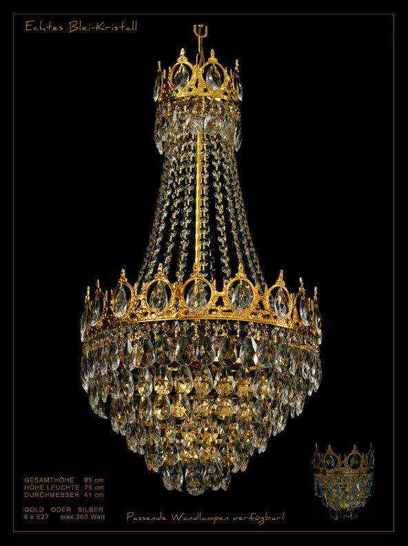 Grande Lampadario Reale In Cristallo Argento O Oro Vera Cristallo - Immagine 3 di 4