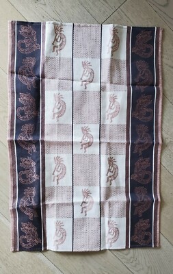 Kay Dee Linen Blend Brown, Black White Tea Towel; Tribal Print - NEW