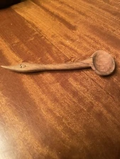 Antique Primitive Hand Carved With Heart Wooden Spoon 4”  Salt Spoon Measuring