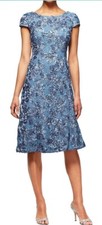 Alex Evenings Women's Tea Length Cap Sleeve Rosette Dress (6 Petite)