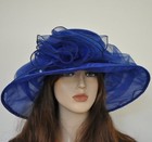 Elegant Women's Hat Royal BLUE DARK BLUE Bridal Organza Wedding