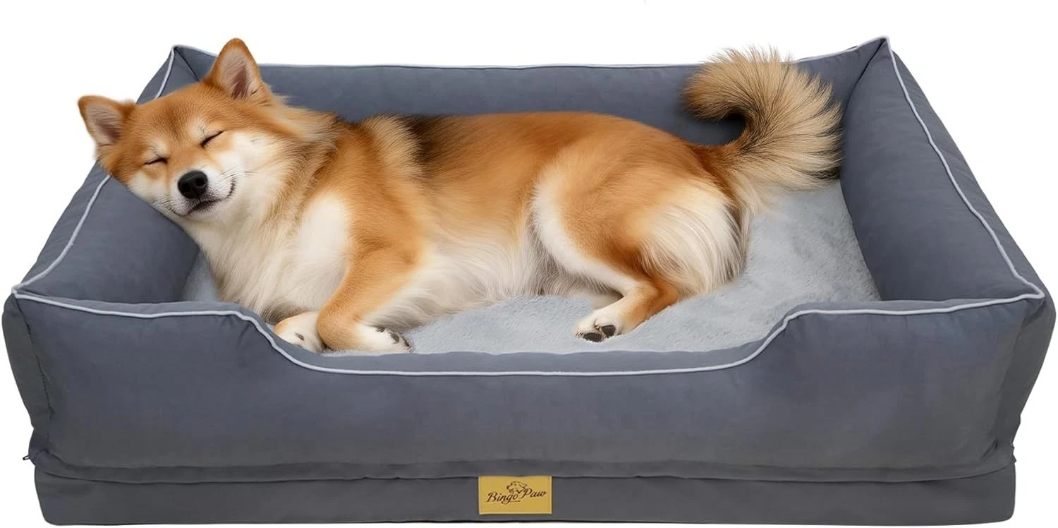 Orthopedic Dog Sofa Bed: Pet Couch with Bolster Sides as Pillow, Supportive Flat
