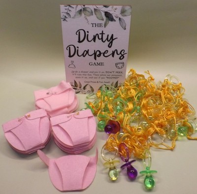 Baby Shower Games, Wooden Sign, Felt Diapers & 36 Pacifiers