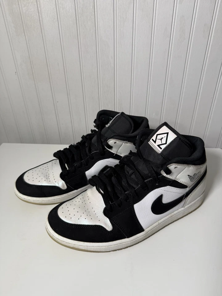 Nike Jordan 1 Mid SE Hombres 10 Negro Blanco Diamante DH6933-100 Foto 3 de 4