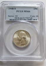 1948 S WASHINTON QUARTER PCGS MS66  25C