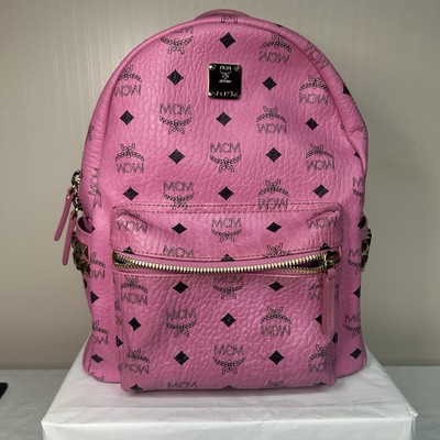 MCM Monogram Pink Studded Backpack