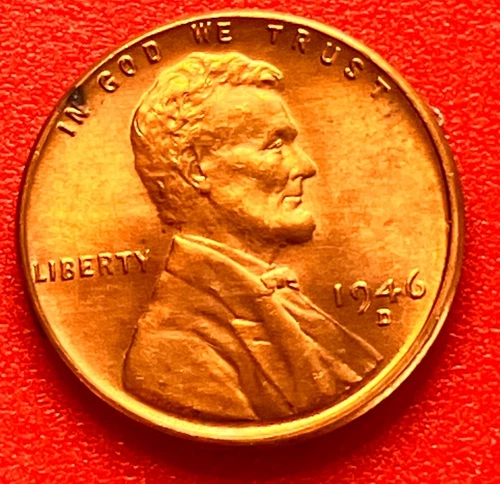 1946-D Lincoln Wheat Cent Penny GEM RED BU From an Original Bank Roll
