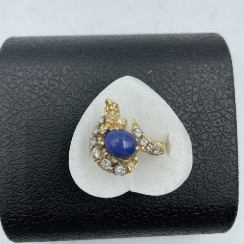 14K Yellow Gold Synthetic Lapis Lazuli & Diamond Ring 6.5g - Picture 1 of 17