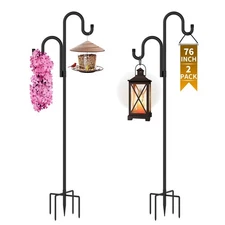Double Shepherds Hooks for Outdoor, Bird Feeder Pole with 5 Prongs Base, Heav...