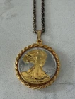 1945 WALKING LIBERTY HALF DOLLAR SILVER & GOLD COIN PENDANT NECKLACE