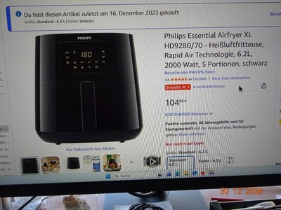 Philips Airfryer Xl HD9280/70, Rapid Air Tec, 2000 Watt , 6,2 L