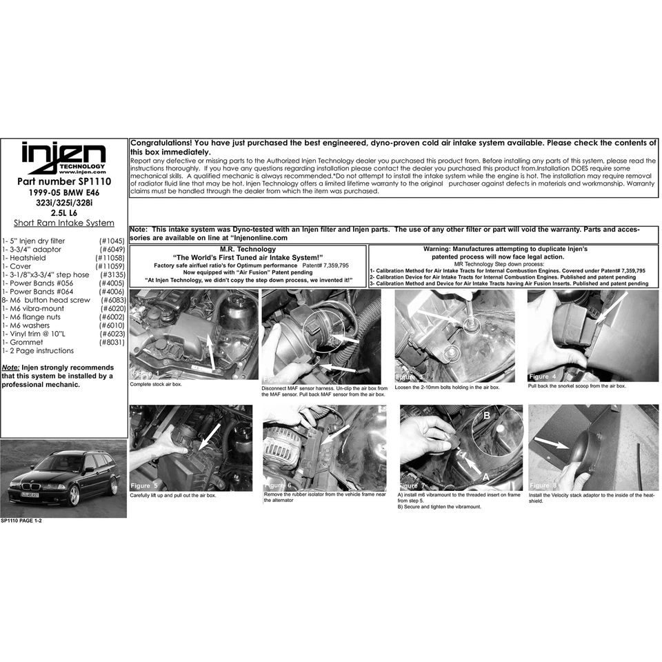 Entrada de aire frío Ram corta Injen SP1110WB para BMW 323i 328i 1999-00 / 01-06 325i Foto 3 de 4