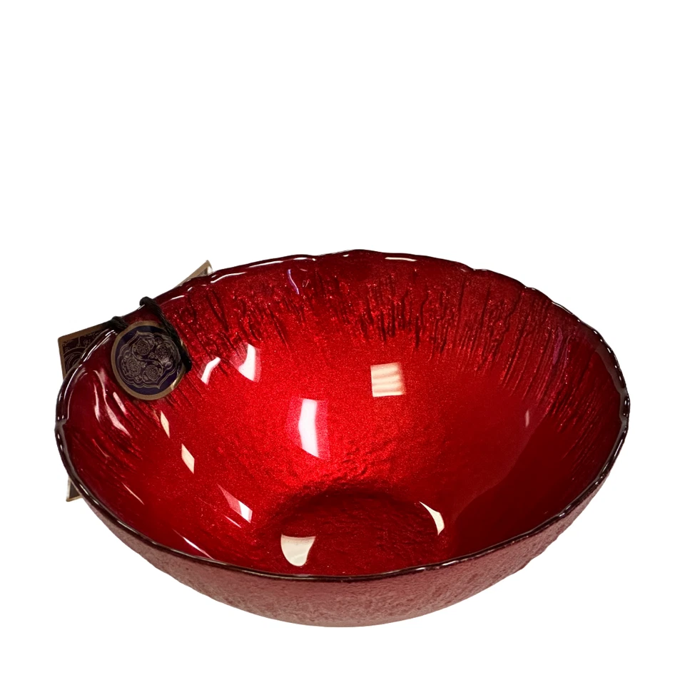 Tigela lateral de jantar de vidro espumante vermelho Natal com costas texturizadas, saladas, sobremesas - Imagem 3 de 4