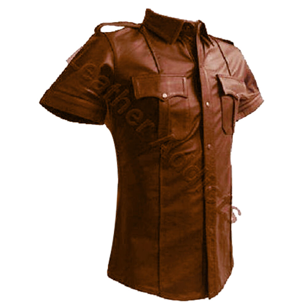 Męska koszula policyjna Uniform Brown Leather Very Hot Genuine-pokaż oryginalną nazwę Zaskakująca wyjątkowa wartość