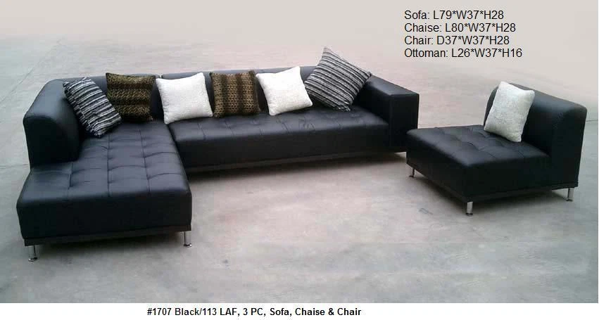 2Шт шикарный современный черный натуральной кожи секционный диван комплект #1707 Бесплатная доставка - Изображение 3 из 4