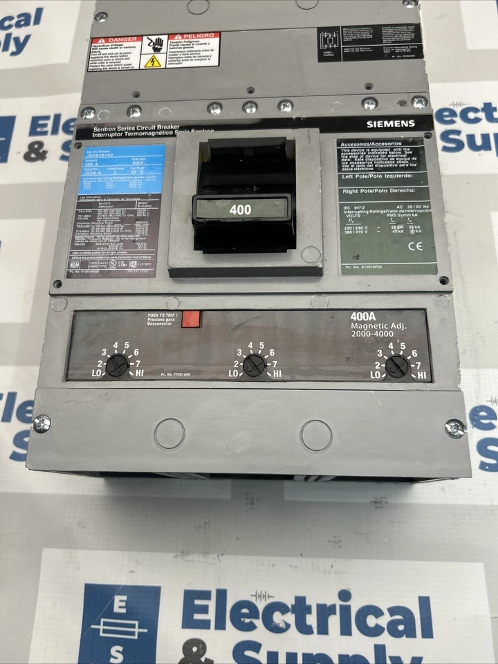 JXD63B400 Siemens 400 AMP CIRCUIT BREAKER 600V 3 POLE JXD63B400 - Image 3 of 3