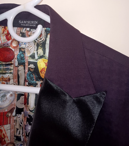 SAM SURIN Bespoke Tailors Tuxedo Blazer Men's 44R Red & Burgundy Houndstooth - Picture 2 of 11