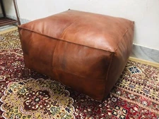Leather Pouf Ottoman Genuine Moroccan Footstool Pouffe Boho Handmade Morrocan