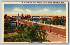 Postcard Minnesota Minneapolis 3rd Avenue Bridge Milling Section Linen A646