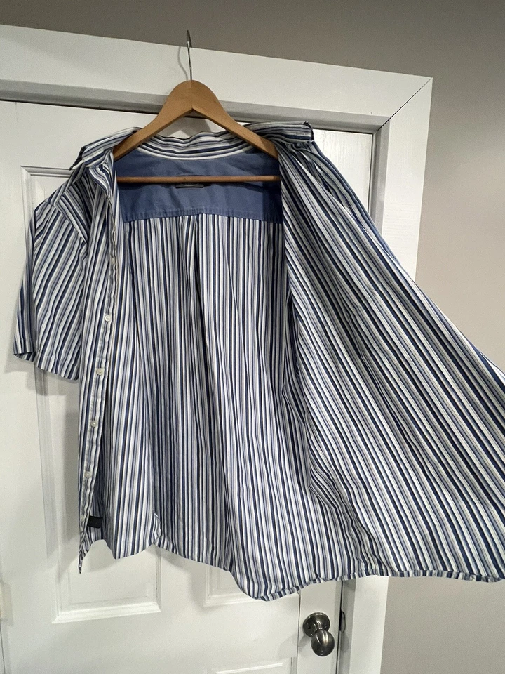 Talbots Mens XL Short Sleeve Button Down Shirt Light Blue + White Striped Cotton - Image 4 of 4