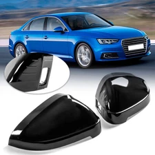 2X Shiny Black Door Mirror Cover Cap For Audi B9 A4 S4 A5 S5 w/ Side Assist NEW