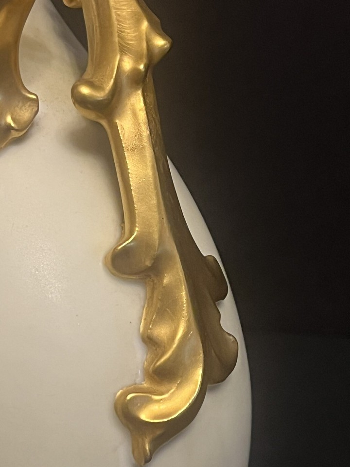 Limoges France 12” Vase Woman Gathering Grapes Gold Twig