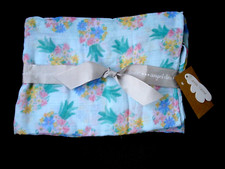 Angel Dear Cotton Muslin Swaddle Blanket Open Weave Floral Pineapple Print NEW