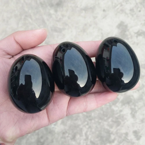 Natürlicher schwarzer Obsidian Kristall Ei Kugel magische Kugel Heilung Kegel Übungsstein - Bild 4 von 14