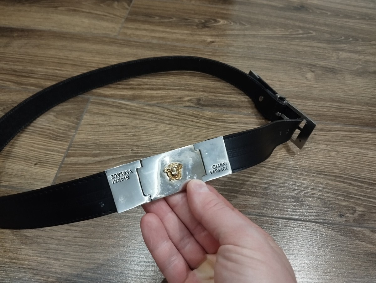 Gianni Versace Vintage Black Leather Medusa Station Belt