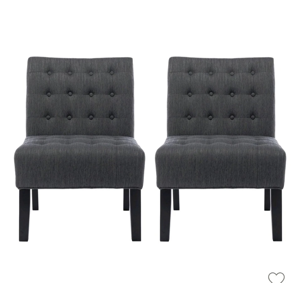 Conjunto de 2 cadeiras chinelo Lewis contemporâneas tecido tufado carvão/ - Imagem 2 de 4