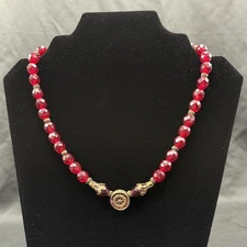 Vintage Grandmother's Buttons Garnet Red Beaded Necklace - 16" to 18" - with tag