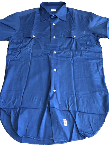 Camisa de vestir de colección Jimmy Chen para hombre L azul algodón abotonada lisa hecha a medida nueva - Imagen 5 de 15