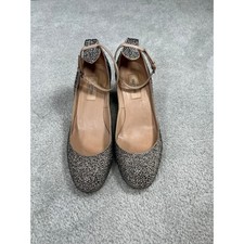 Valentino Garavani Crystal Embellished Block Heel Ankle Strap Pumps Silver 36