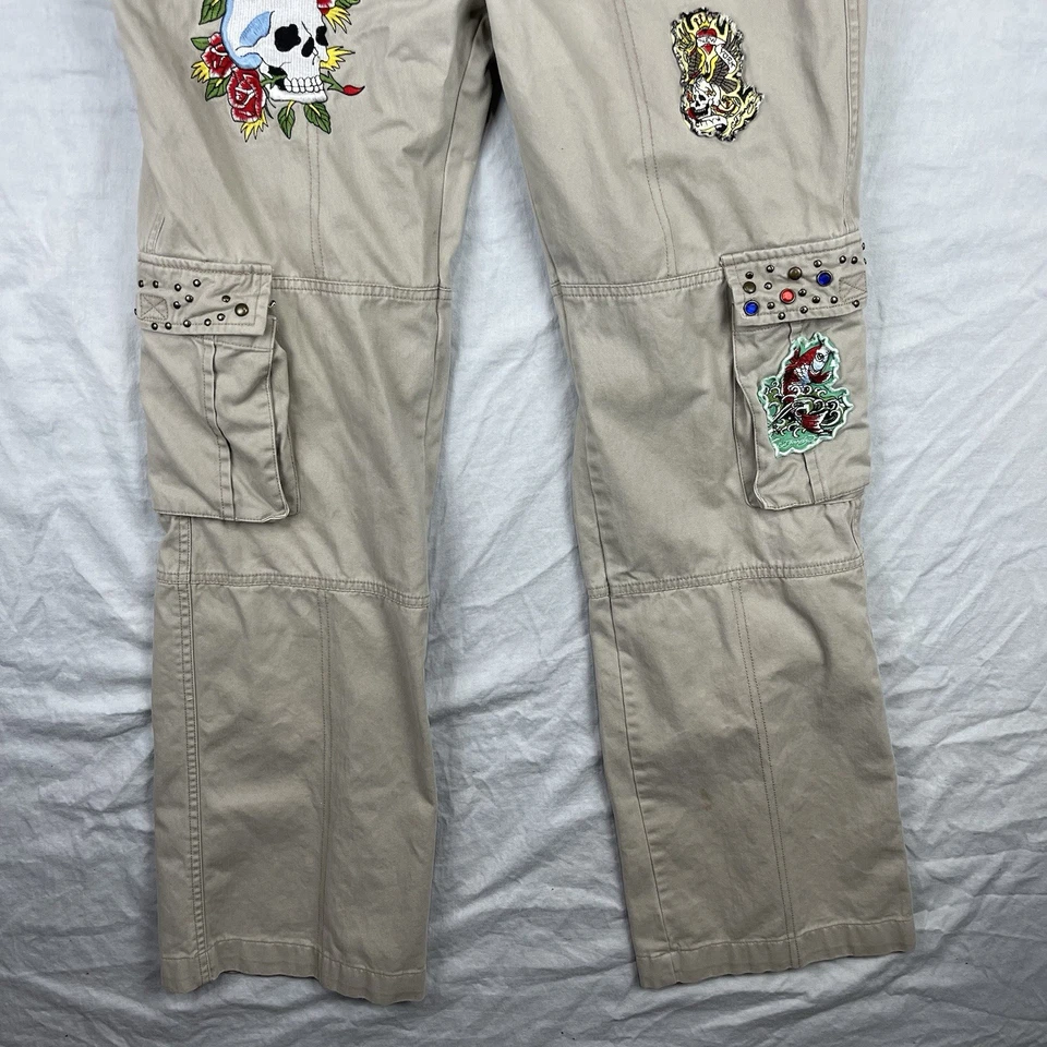 Vintage Ed Hardy Cargo Pants Women 29 Paratrooper Y2K Patches Studded Rhinestone - Image 3 of 4