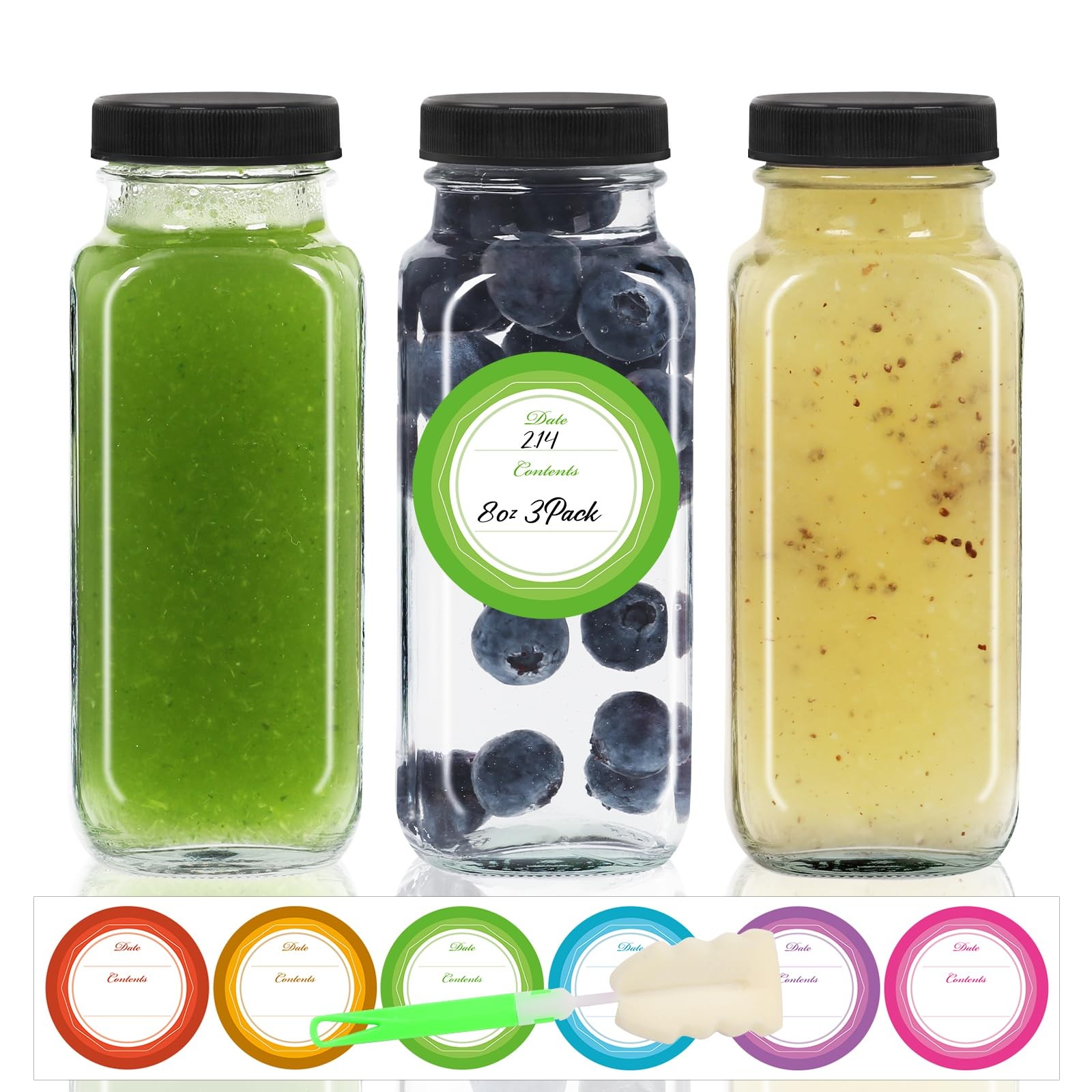 With Lids3 Pack Reusable Glass Drink Bottles240ml Water