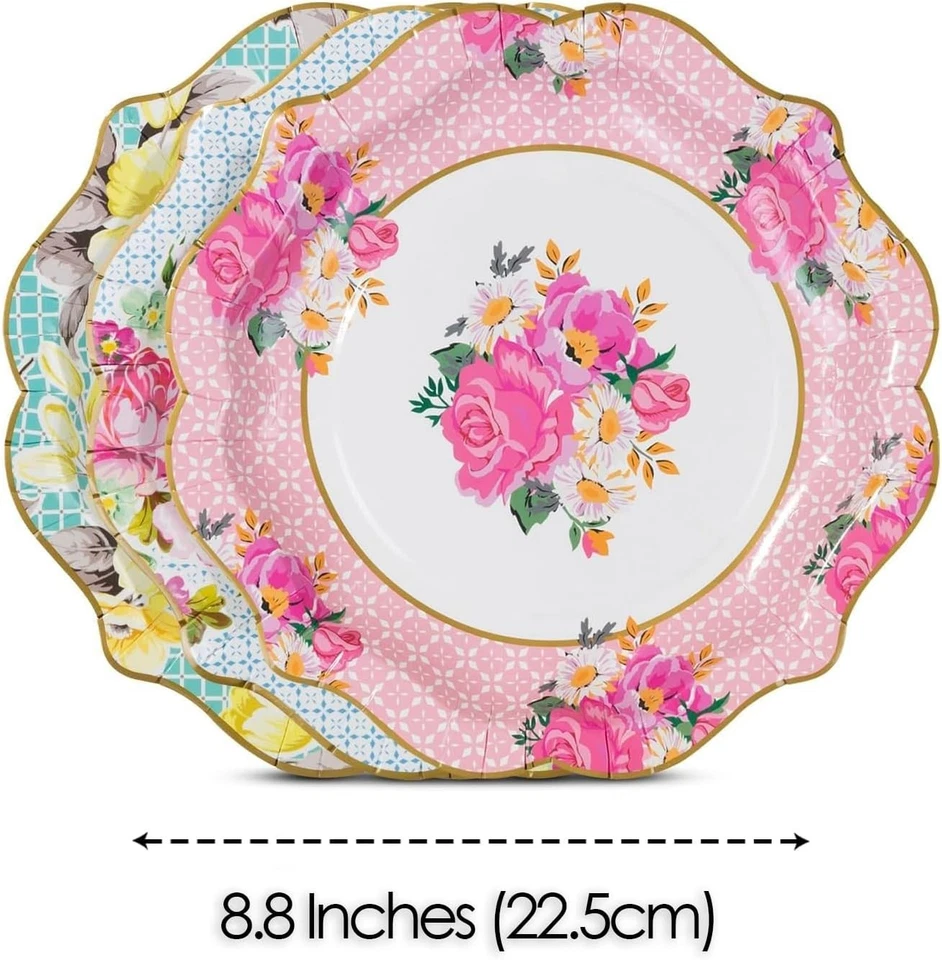 144 platos de papel desechables florales bonitos paquete a granel té de la tarde día de la madre” Foto 2 de 4